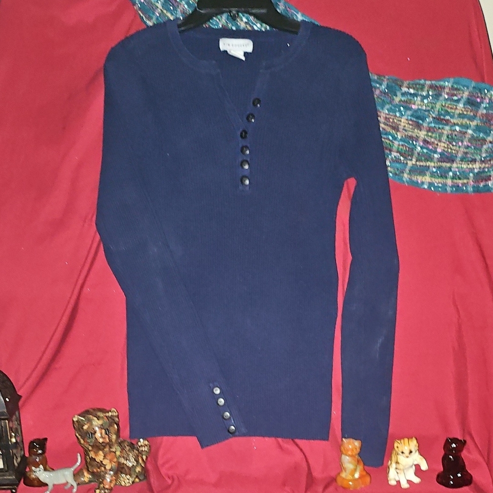 GUC Kim Rogers Deep Blue Lightweight Sweater With Button Detail